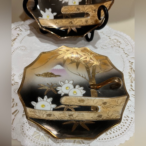 Japanese Set of 2 Vintage Trinket Dishes with Finger Hsndle - Picture 7 of 10